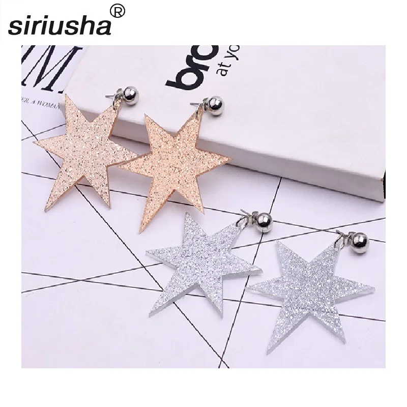 

North American Maple Leaf Shape Personality Shiny Hexagon Star Geometric Simple Earrings Fashion Ear Jewelry Temperament S060