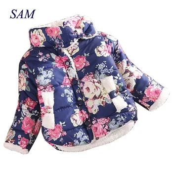 

Baby Girls Warm Coat 2017 Winter Long Sleeve Baby Outerwear Warm Down Flower Print Girls Coats