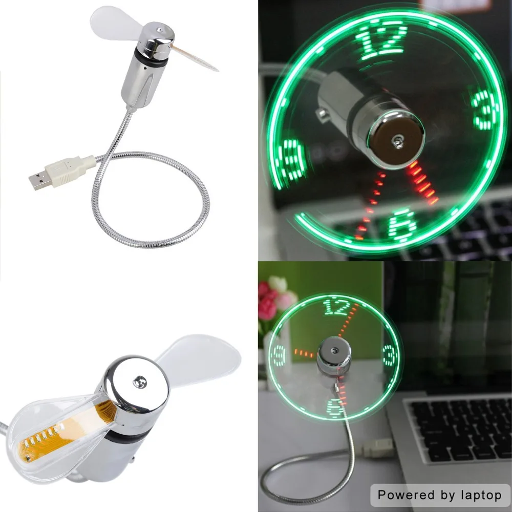 USB Mini Flexible Time Clock Fan with LED Light Cool Gadget Adjustable