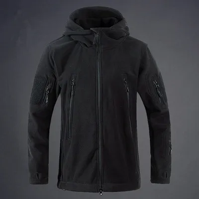 Зимняя теплая верхняя одежда, повседневное пальто с капюшоном, куртка, Военная Тактическая флисовая куртка, Мужская камуфляжная спортивная одежда, ветровка - Цвет: Черный