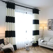 Black White Splicing Striped Blackout Curtains for the Bedroom Cotton Linen Modern Curtains for Living Room Window Curtains