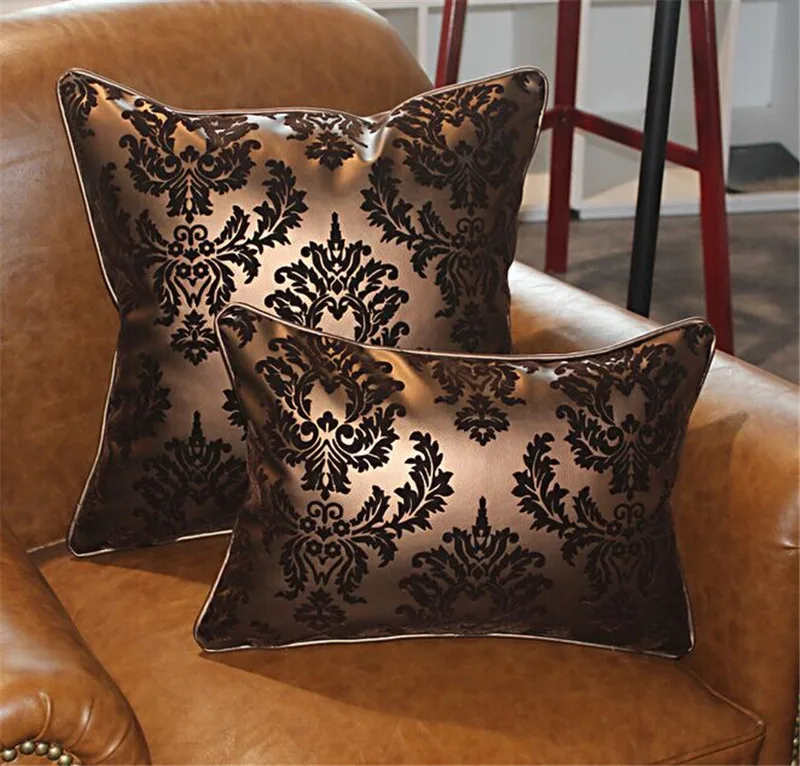 HAO JOY High End Glossy Soft Faux Leather Cushion Cover Home Decor