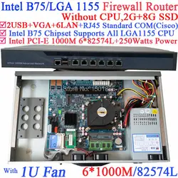 1u сети оборудования маршрутизатора с 6 1000 м 82574l Gigabit NIC 2 Intel i350 SFP волокна порты 2 г Оперативная память 8 г SSD