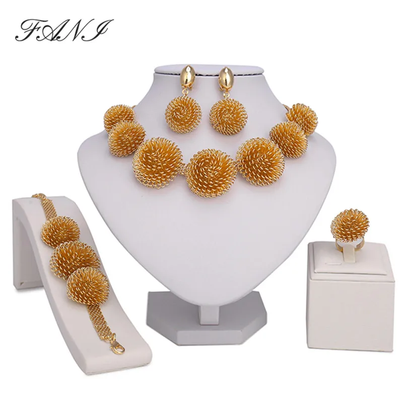 

2017 Fashion Dubai Jewelry Sets Bridal Gift Nigerian wedding accessories big african Gold-color jewelry set Wholesale design