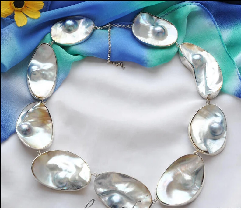 

00045 gray south sea mabe pearl NECKLACE AAA