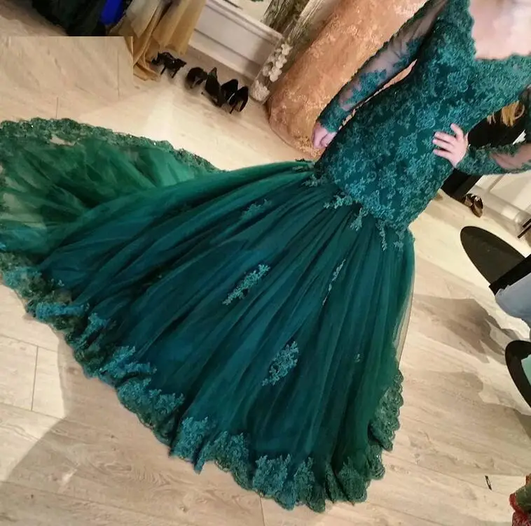 Зеленый Vestido De Noiva мусульманские свадебные платья Русалка v-образный вырез с длинным рукавом Кружева Дубай арабское свадебное платье свадебные платья - Цвет: same as the photo