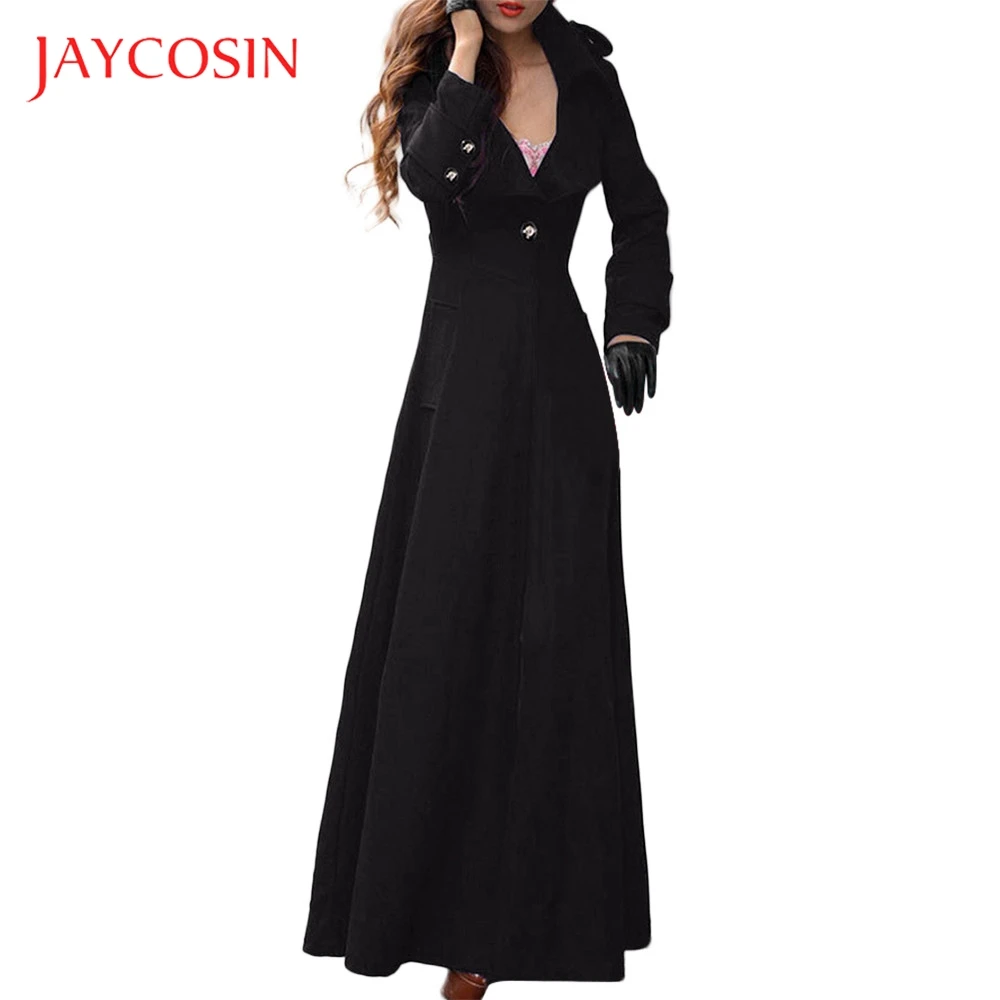 

JAYCOSIN Winter Lapel Slim Womens Coat Trench Jacket Long Parka Overcoat Outwear Polyester Material Button Decoration
