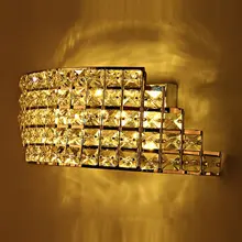 Современные светодиодные кристалл коридор настенный светильник лестницы Форма Arc Спальня бра зеркало спереди балкон стены прихожей Освещение светильники