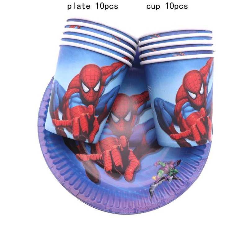spiderman Минни Маус вечерние украшения Дети Единорог одноразовые посуда тарелки чашки, ребенок, душ принадлежности для дня рождения - Цвет: spiderman