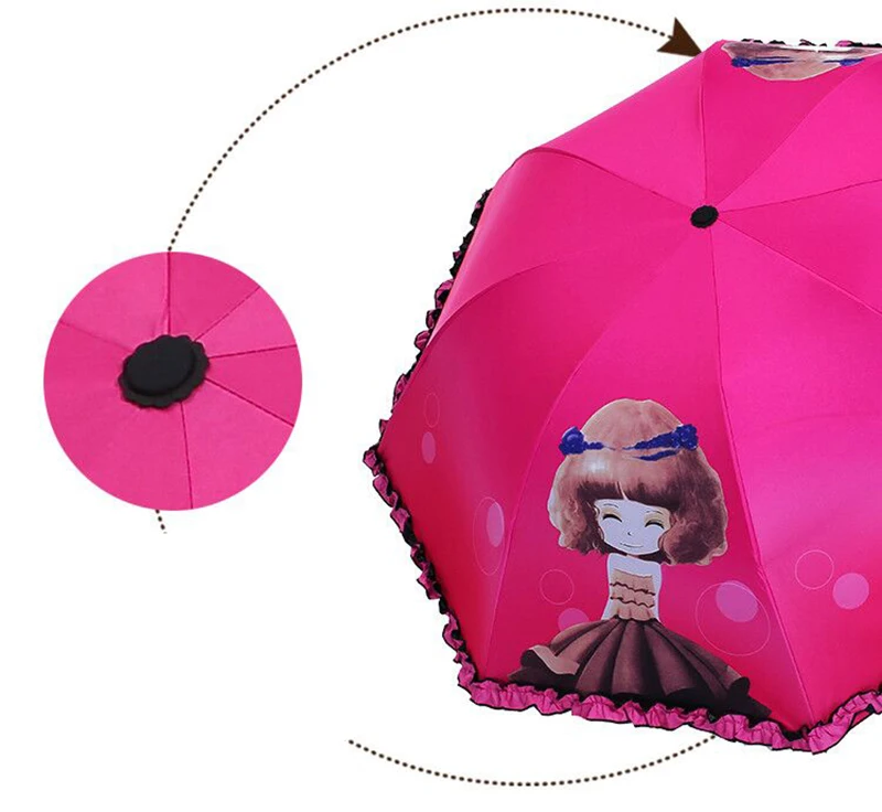Korea cute princess children umbrella male and female primary school female folding umbrella black plastic sunscreen cartoon rain dual-use umbrella27