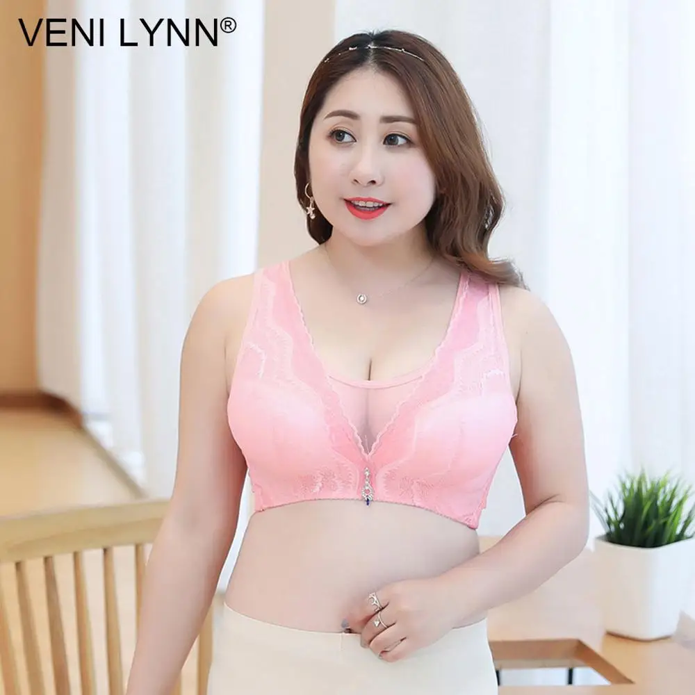 

VENI LYNN Large Bands Size Women Lace Fat Vest Bra Pimk Big Waist Boob Tube Top Bust Wrap Wireless Sexy Gilet Bralette 95D 100D