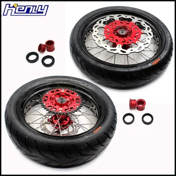 

3.5/4.25 Supermoto Wheels Rims CST Tires Set for HONDA CRF250R 2004-2013 CRF450R 2002-2012 Supermotard Rim Red Hub Sprocket
