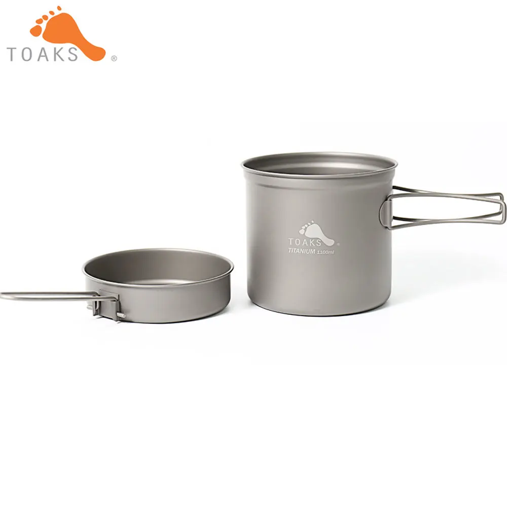 TOAKS CKW-1100 titanio al aire libre Camping Pan Caminar utensilios de cocina mochilero Picnic tazón Pan Pot Set con mango plegable
