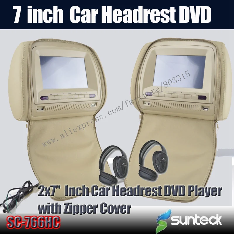 2X 7 inch Car Headrest Pillow DVD Digital Screen with Zipper Cover+IR Wireless Headphones+32bit game+USB+SD+FM+IR | Автомобили и