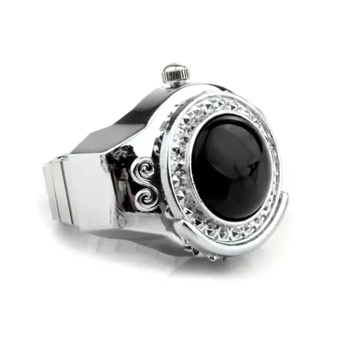 

YCYS-Stretchy Black Round Agate Gem Finger Ring Watch 20mm HOT