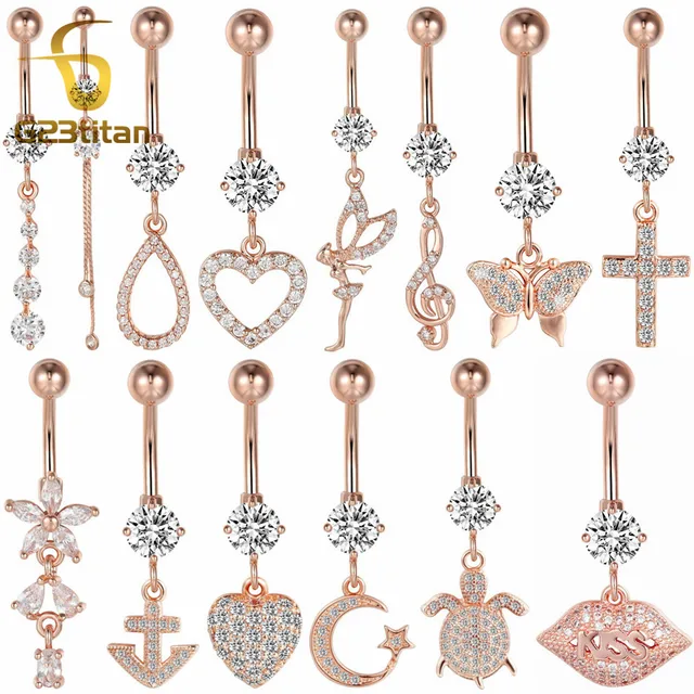 G23titan Rose Gold Navel Earrings for Belly Button Piercing Rings Surgical Steel Body Jewelry