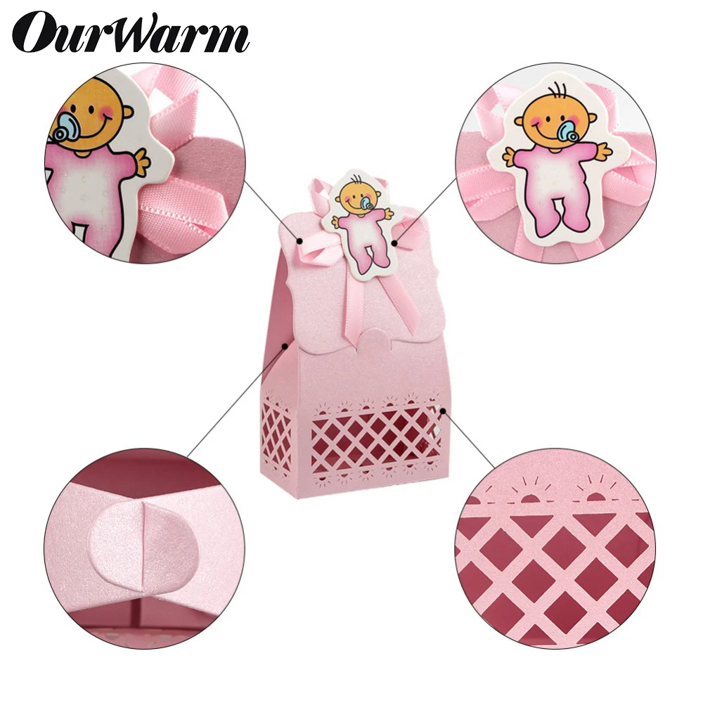 

OurWarm 12pcs Baby Shower Baptism Candy Box Baby Feeding Bottle Paper Bags Birthday Decoration Christening Party Favors Supplies