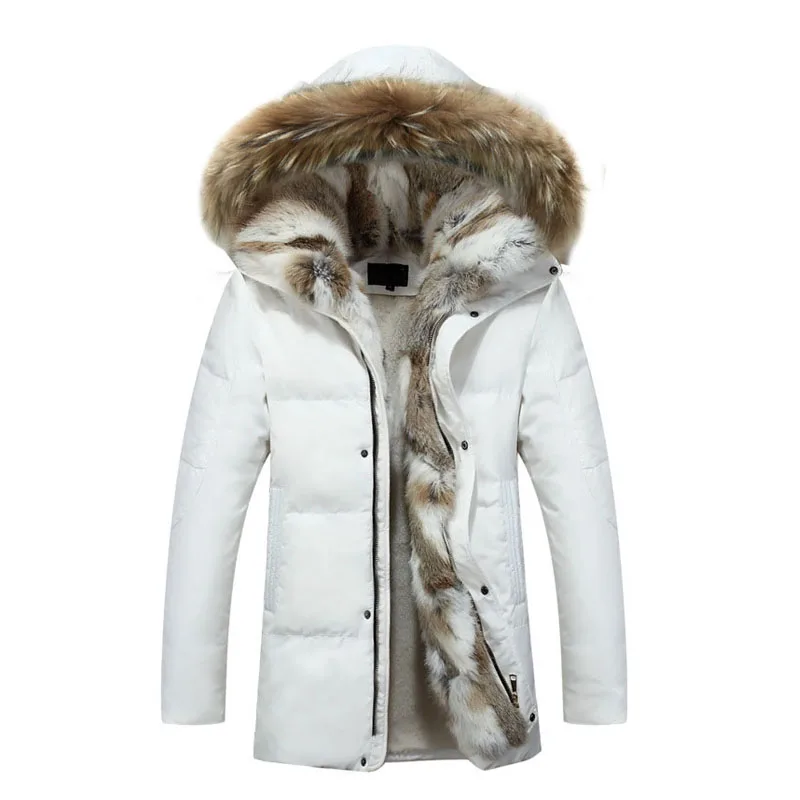 

Winter Jacket Men Cotton Coat Parkas Male Jacket Thickened Warm Rabbit Fur collar Raccoon fur Hooded Size 4XL Christmas deals