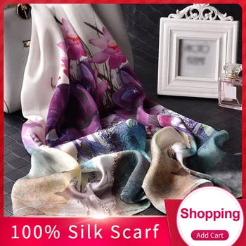 

Ladies 100% Real Silk Scarf 2019 New Luxury Print Shawls and Wraps for Women Foulard Femme Scarf Silk Pure Hangzhou Silk Scarves