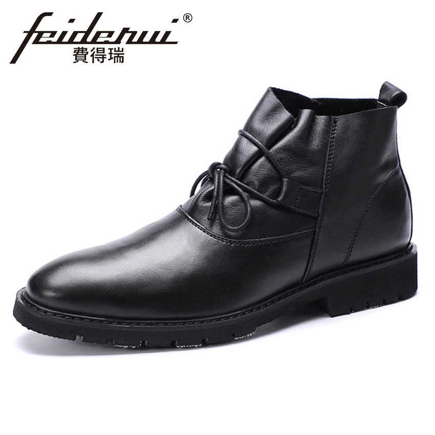 Libre Cuero Botines Cowboy Plataforma Los Al Hombres Cómodo Zapatos Ymx375 Pie Redonda De Dedo Moda Martin Hombre Aire Negro Auténtico Del Txn1Td