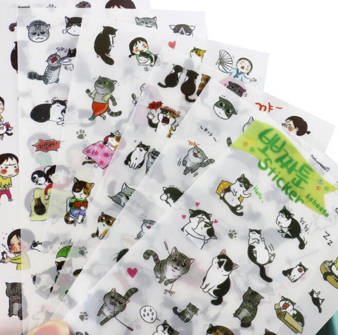 6 Sheet lot Super Cute Cat PVC Stickers For DIY Albums Diary Decoration Kawaii Cartoon Scrapbooking