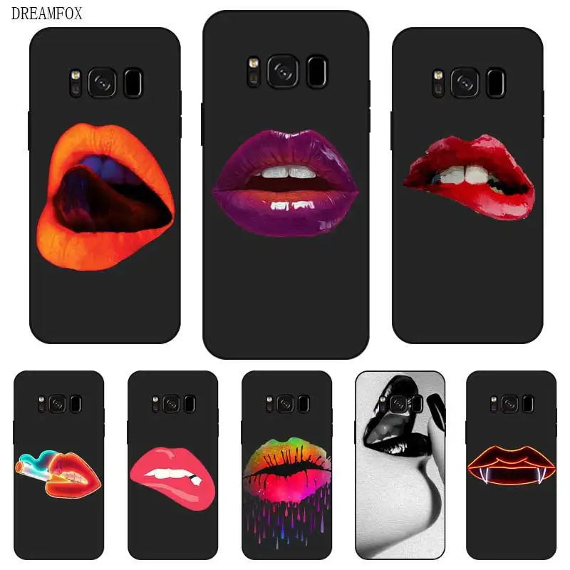 N382 Sexy Lips Black Silicone Case Cover For Samsung Galaxy S5 S6 S7 S8 S9 S10 5G S10E S11 S11E Lite Edge Plus |
