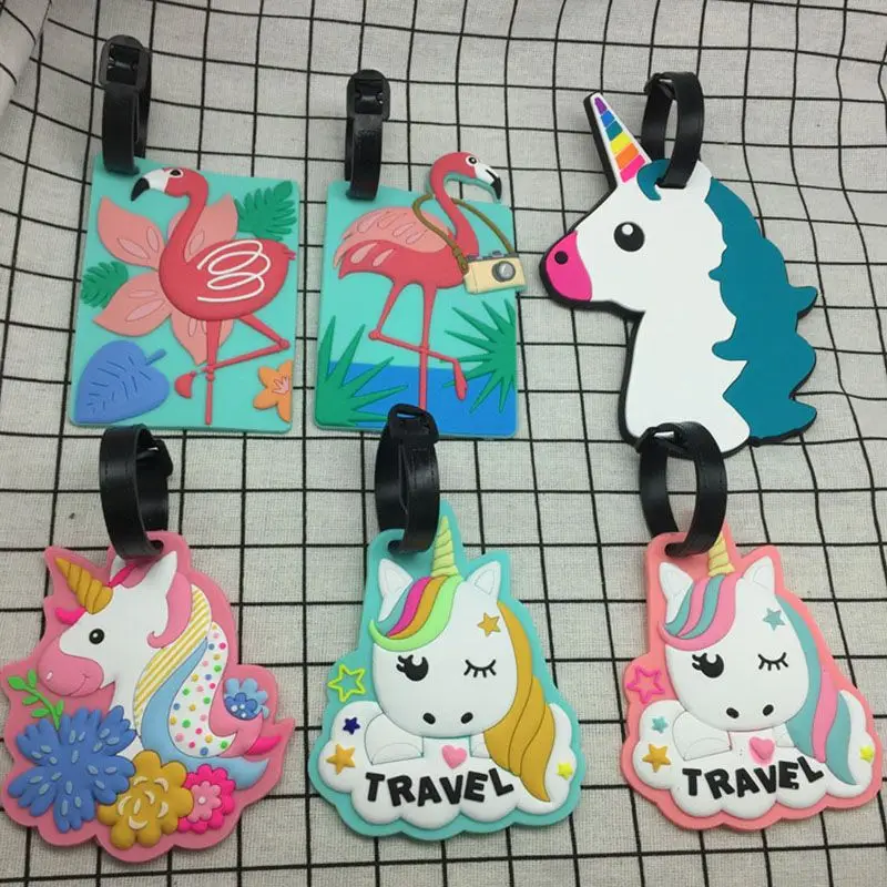 

Summer Cartoon Unicorn Travel Accessories Luggage Tag Suitcase Flamingo Style Fashion Silicon Portable Travel Label ID Address