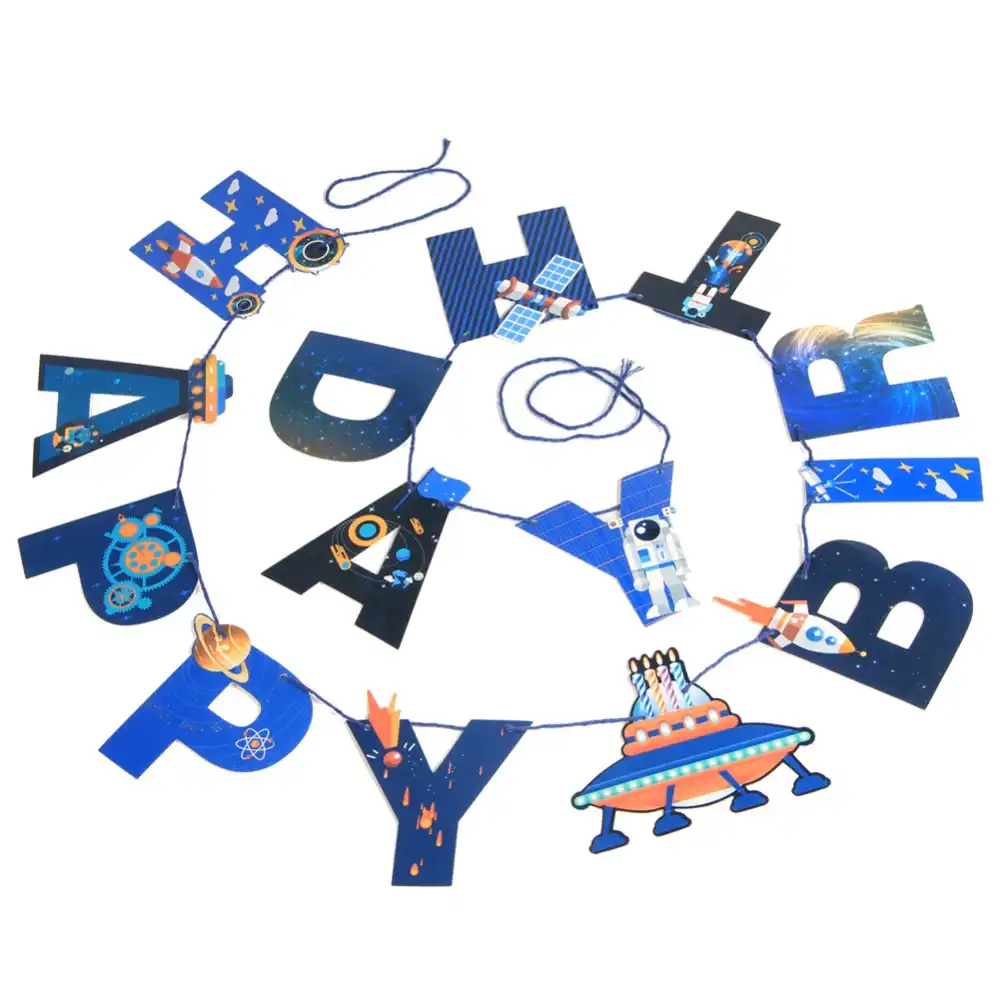 Ufo Solar System Outer Space Happy Birthday Banner Party Decorations Baby Shower Spaceship Astronaut Rocket Party Supplies