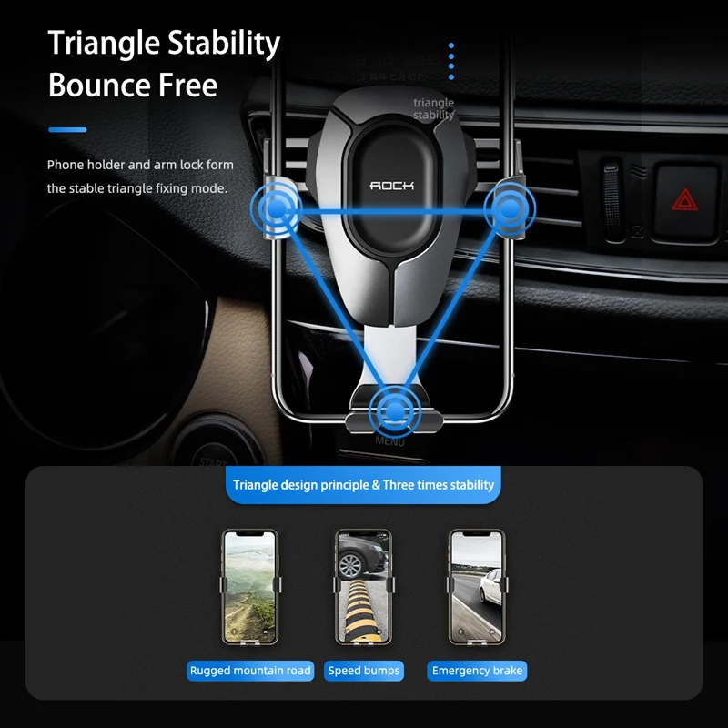 Автомобильный держатель для телефона ROCK, гравитационная подставка, держатель для мобильного телефона в автомобиле, держатель для крепления на вентиляционное отверстие для iphone 6, 7 Plus, XS MAX Plus