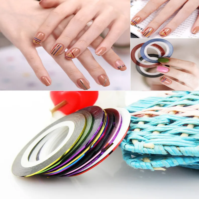 

30Pcs/lot Mixed Colors Nail Rolls Striping Tape Line DIY Golden Silver Nail Art Tips Decoration Sticker Nails Care Metallic