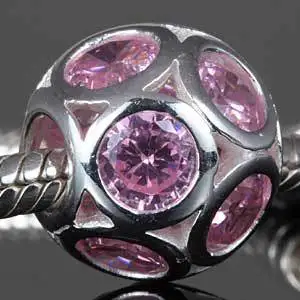 

Original 925 sterling silver ball beads with purple cubic zirconia charm Fits for pandora Bracelets free shipping