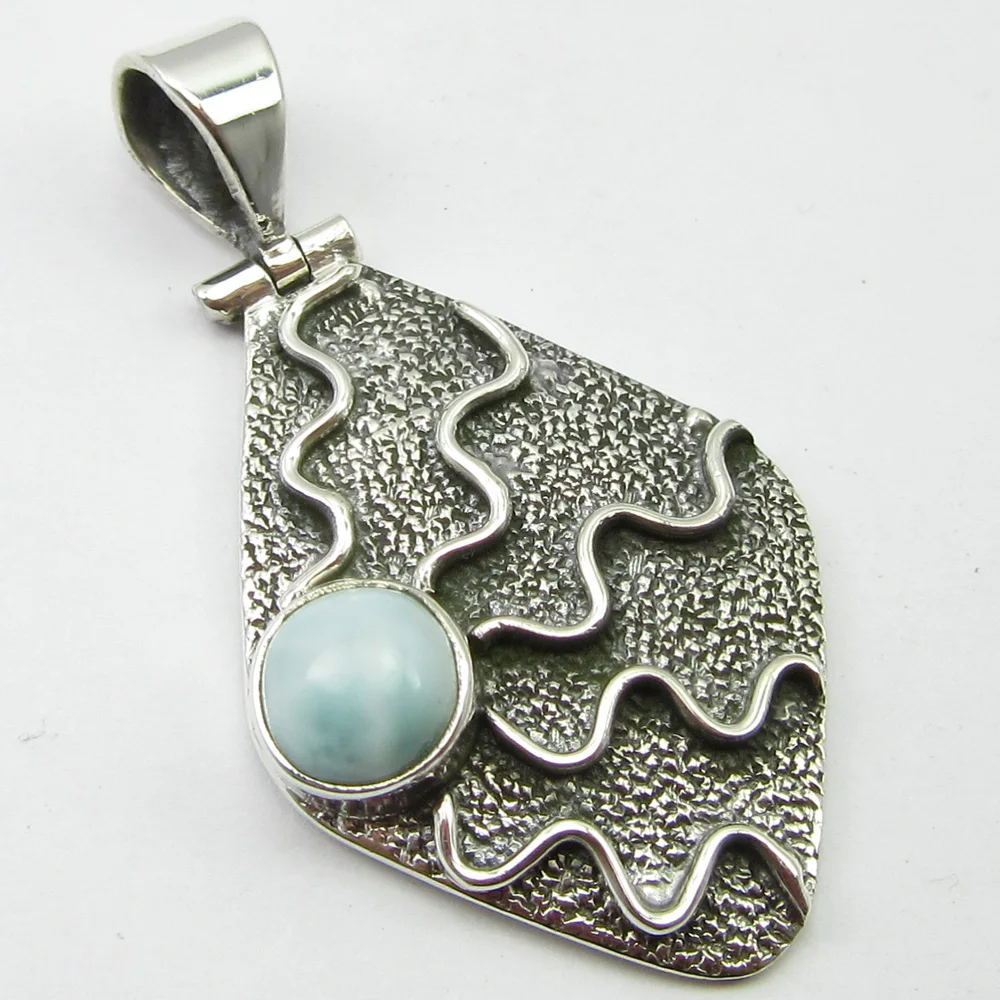 

Silver NATURAL LARIMAR Artisan Pendant 1.4" ! Gift For Mom