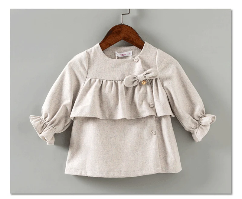 Новая Осенняя шерстяная Верхняя одежда для маленьких девочек, пальто кардиган с оборками и бантом, верхняя одежда, куртка детская Пылезащитная куртка для девочек Clothes0-1-2T для младенцев