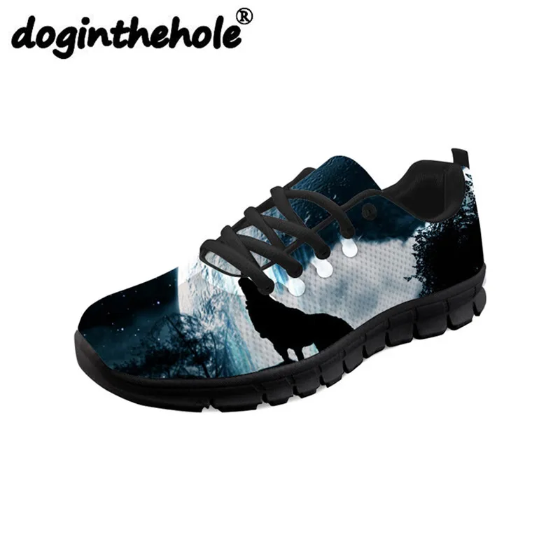 Doginthehole Для мужчин Спортивная обувь Открытый Обучение 3D круто Волк печати кроссовки на платформе легкая сетка кроссовки без каблука