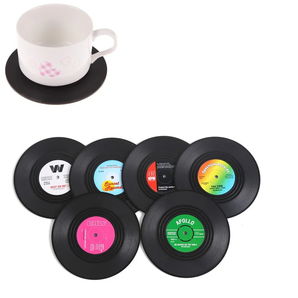 6Pcs/set Retro Vinyl CD Record Drinks Coasters Table Cup Mat Coffee