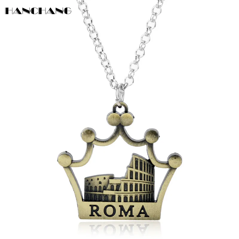 HANCHANG Roma Necklace City of Italy 3D Relief Building Pendants&ampNecklaces Link Chain Jewelry Men Women Souvenir | Украшения и
