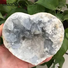 Камни и кристаллы 920 г натуральный Небесный геодезический кварц кристалл в форме Харт Небесный кварц камни синий кристалл для украшения