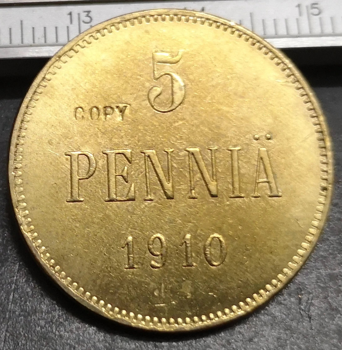 1910 Финляндия 5 пенния Николай II медная копия редкая монета|Безвалютные монеты| |