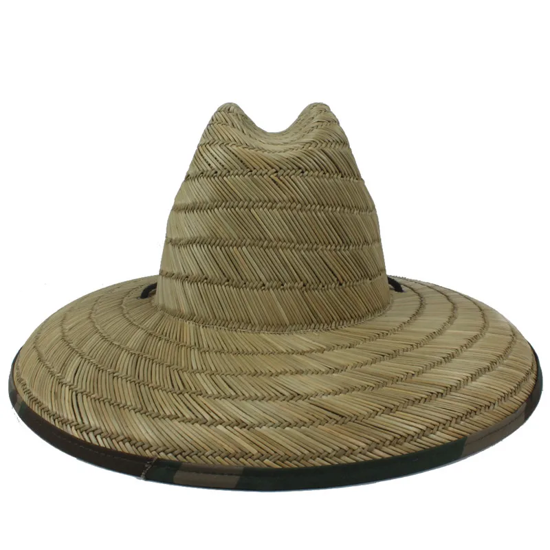 Women Men Straw Summer Beach Sun hat Outdoor Summer Wide Brim Handmade Camouflage Jazz Panama Kahuna Straw Lifeguard Hat