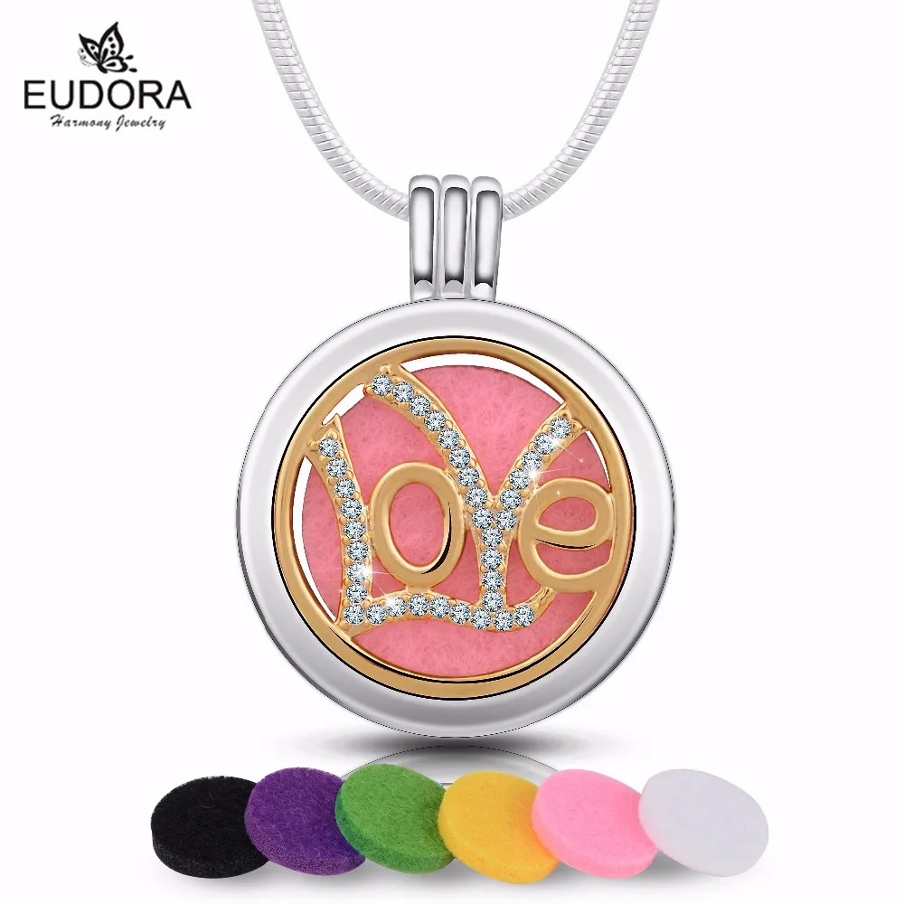 5 pcs Fashion Charm Stainless Steel Aromatherapy Necklace Crystal Love