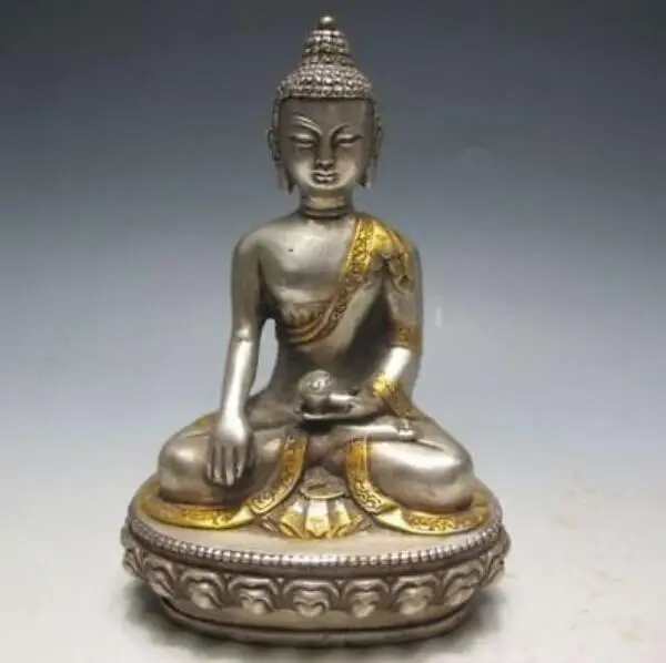 

Rare Old Tibetan silver Gilt Tibetan Buddhism Statue Sakyamuni Buddha