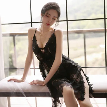 

High-end Lace Seductive Sexy Underwear Side Open Sling Nightdress Women's Perspective Sexy Underwear Women Sleepwear
