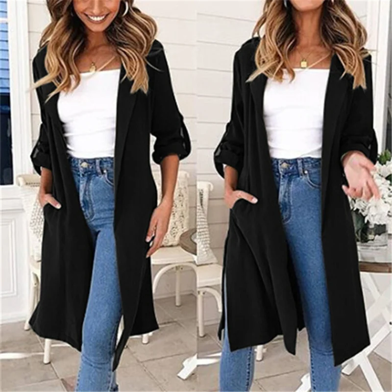 

Sexy Women Trench Fashion Long Sleeve Coats Cardigan Tops Solid Slim Women Outerwear Ladies Overcoat Coats Long Trench