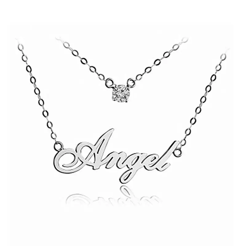 

Personalized Birthday Gift for Her 925 Sterling Silver Double Chain Name Necklace & Pendant Customize Birthstone Necklace
