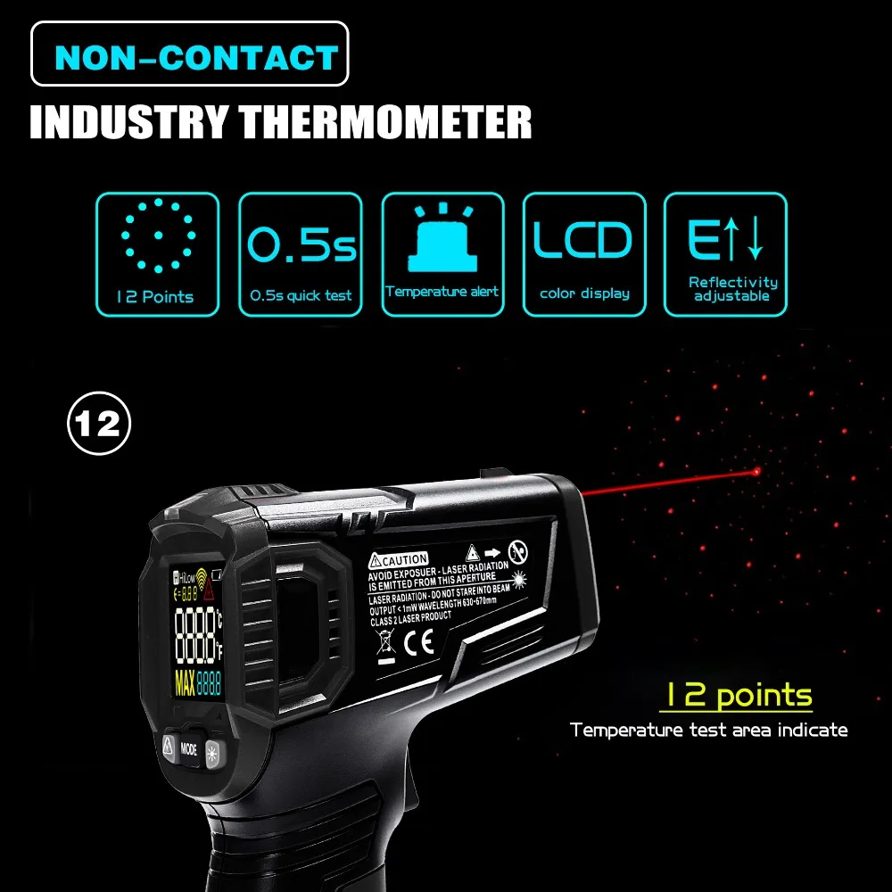 WINAPEX ET6531B/C Бесконтактный Инфракрасный цифровой термометр измеритель влажности-50~ 600 градусов подсветка машинного двигателя Тест температуры