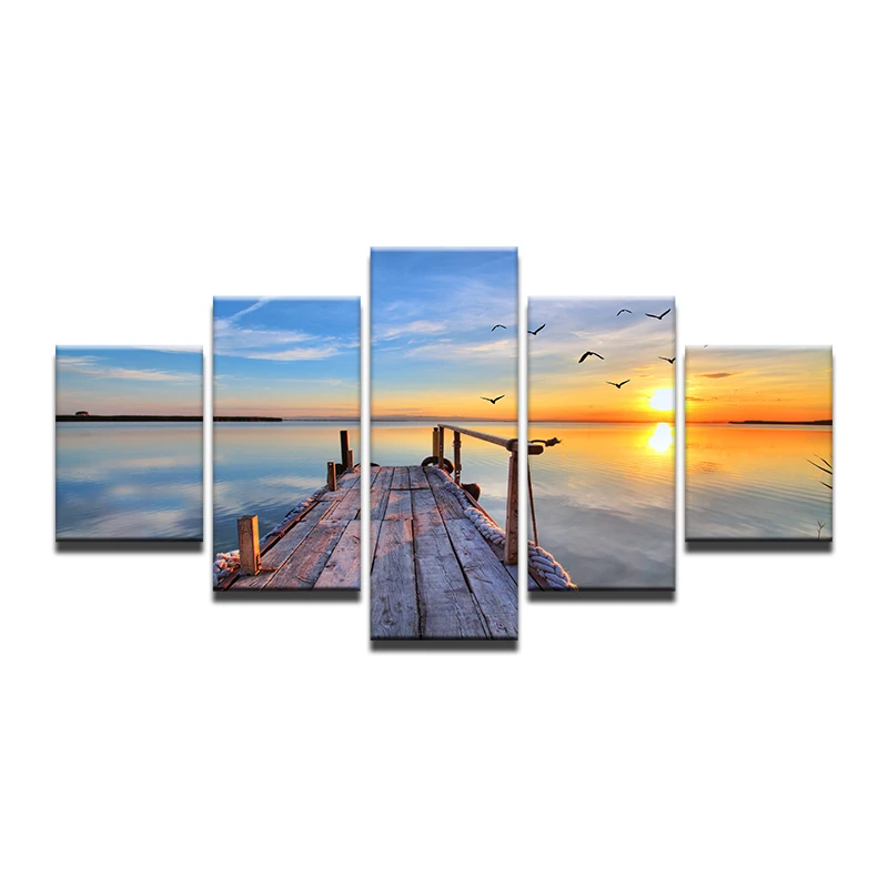 Framed 5 Panels Sunset Seascape Scenery Picture Print Painting Modern ...