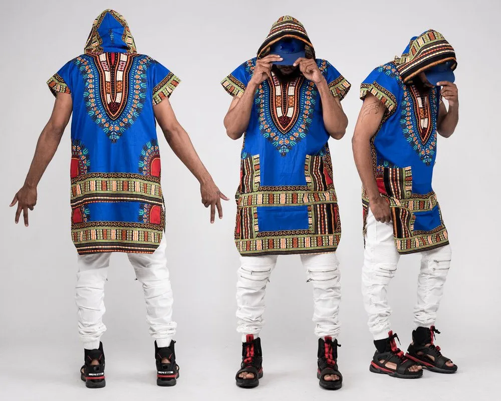 رجل عارضة محب الورك هوب الأفريقية Dashiki هوديي Pollover ممدود الخيوط الطويلة المطبوعة قمم قطرة الشحن