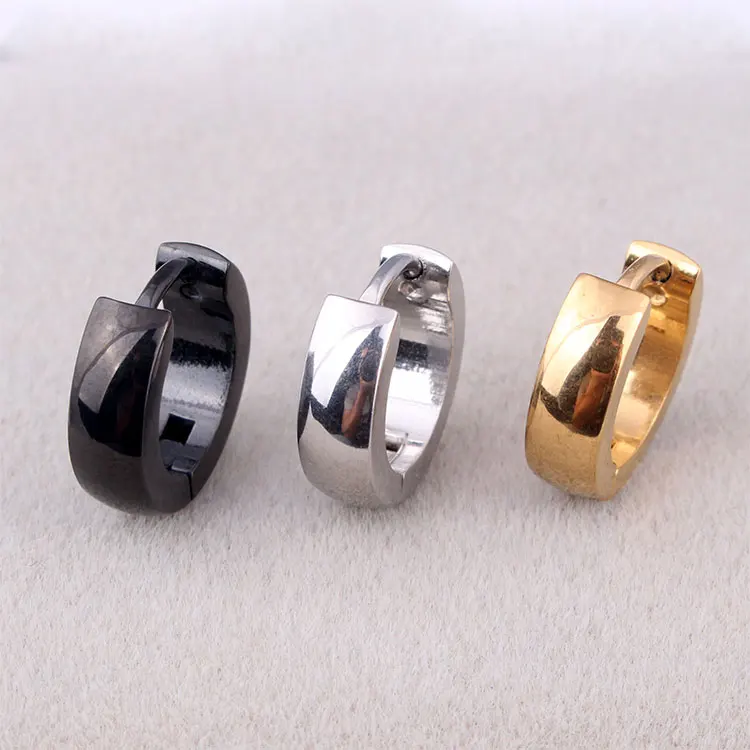 

Fashion Women Men Round Circle Hoop Earrings Silver Gold Black Blue Stainless Steel Smooth Surface Hoop Huggie Earrings Jewelry
