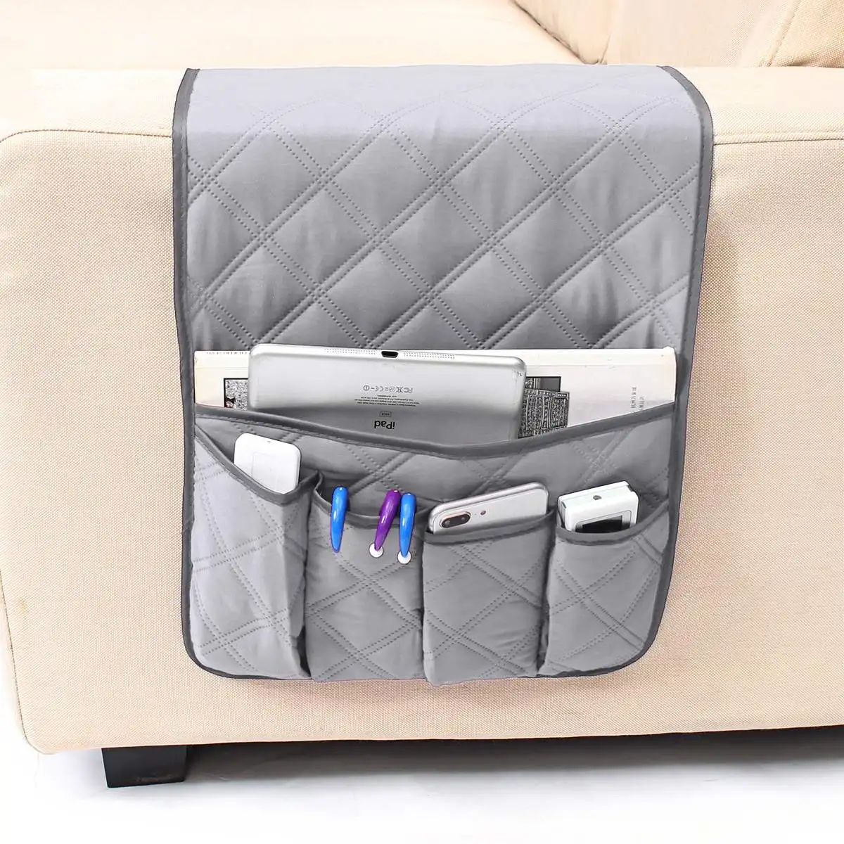 Waterproof Pongee Armchair Sofa Chair Storage Bag Remote Control Phone