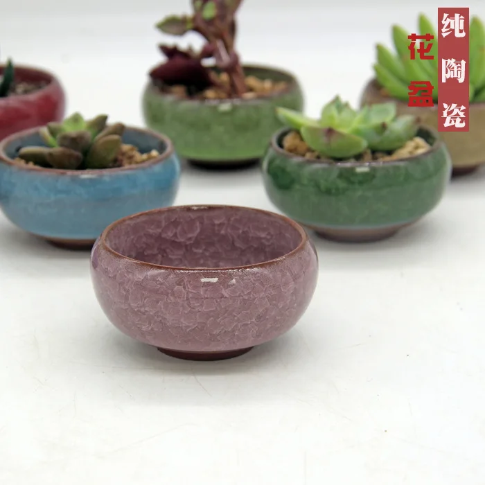 Ice crack ceramic flowerpot desktop small ceramic handicraft pot meat